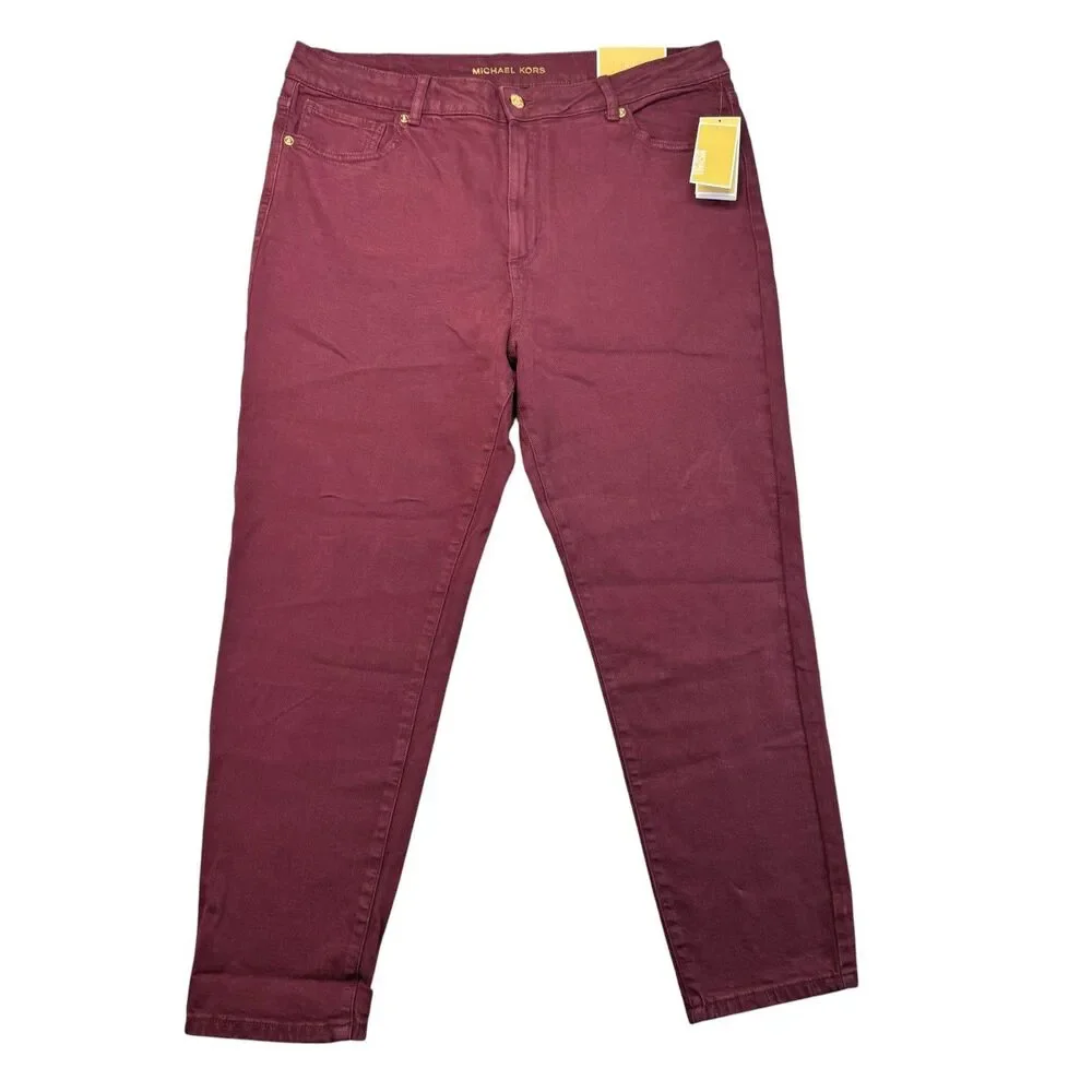 Michael Kors Pants Women's 16 Red Selma Skinny Ankle Merlot High-Rise Cotton NWT